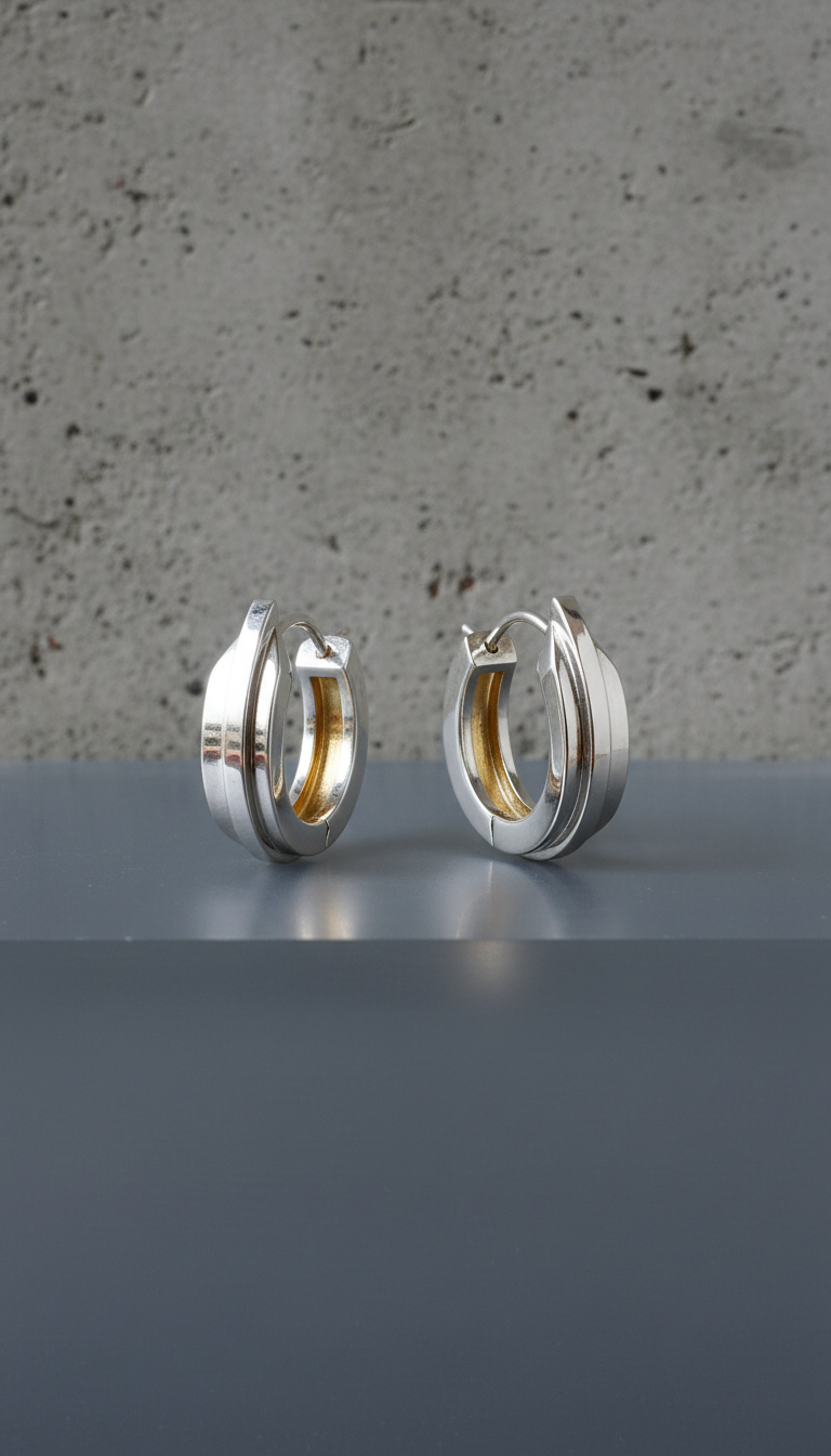 Architectural Sterling Silver Hoop Earrings