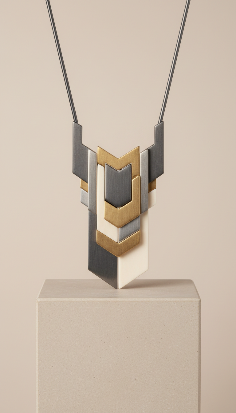 Layered pendant necklace with architectural lines