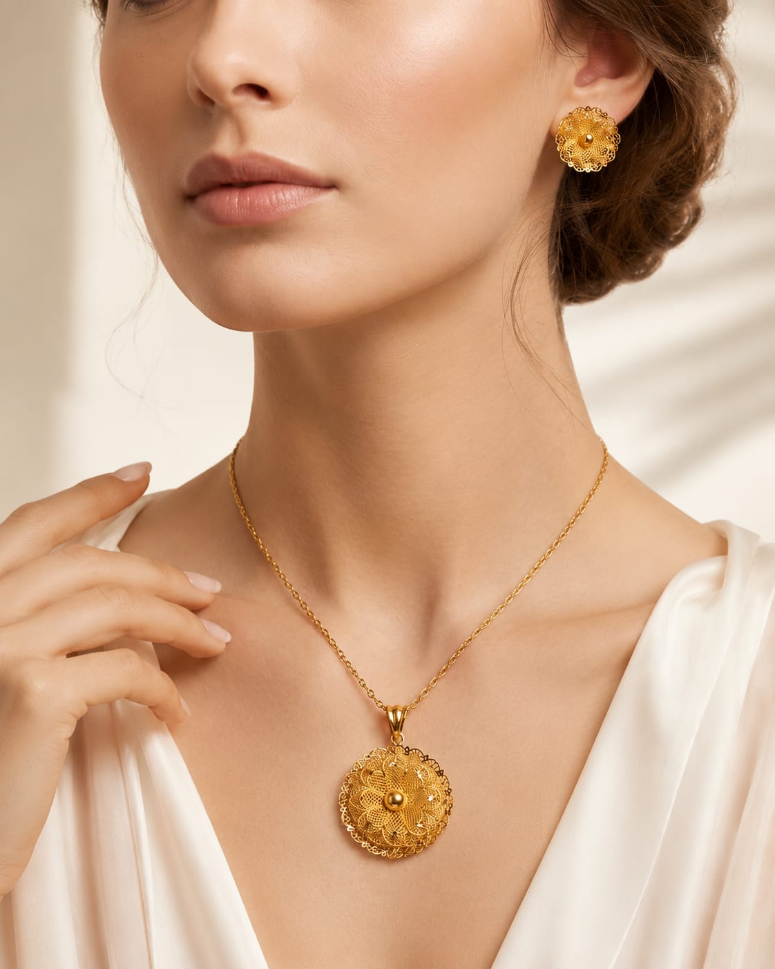 Afazeen Luxe Golden Filigree Floral Pendant Necklace