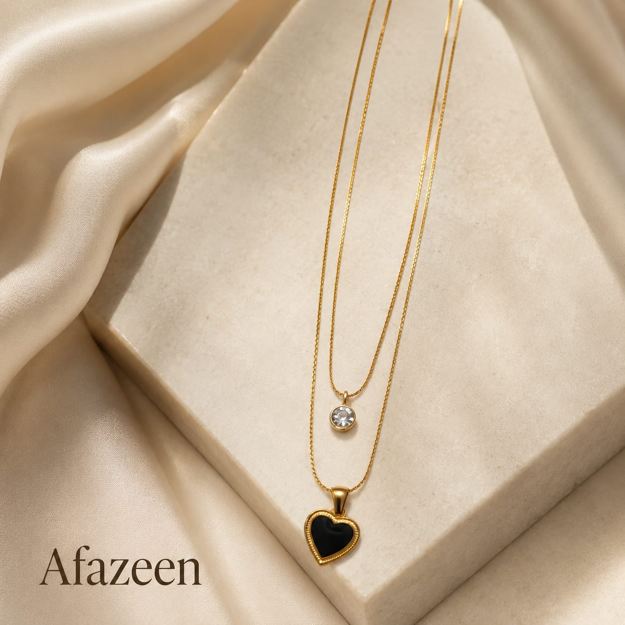 AFAZEEN Luxe Double Layer Heart Necklace