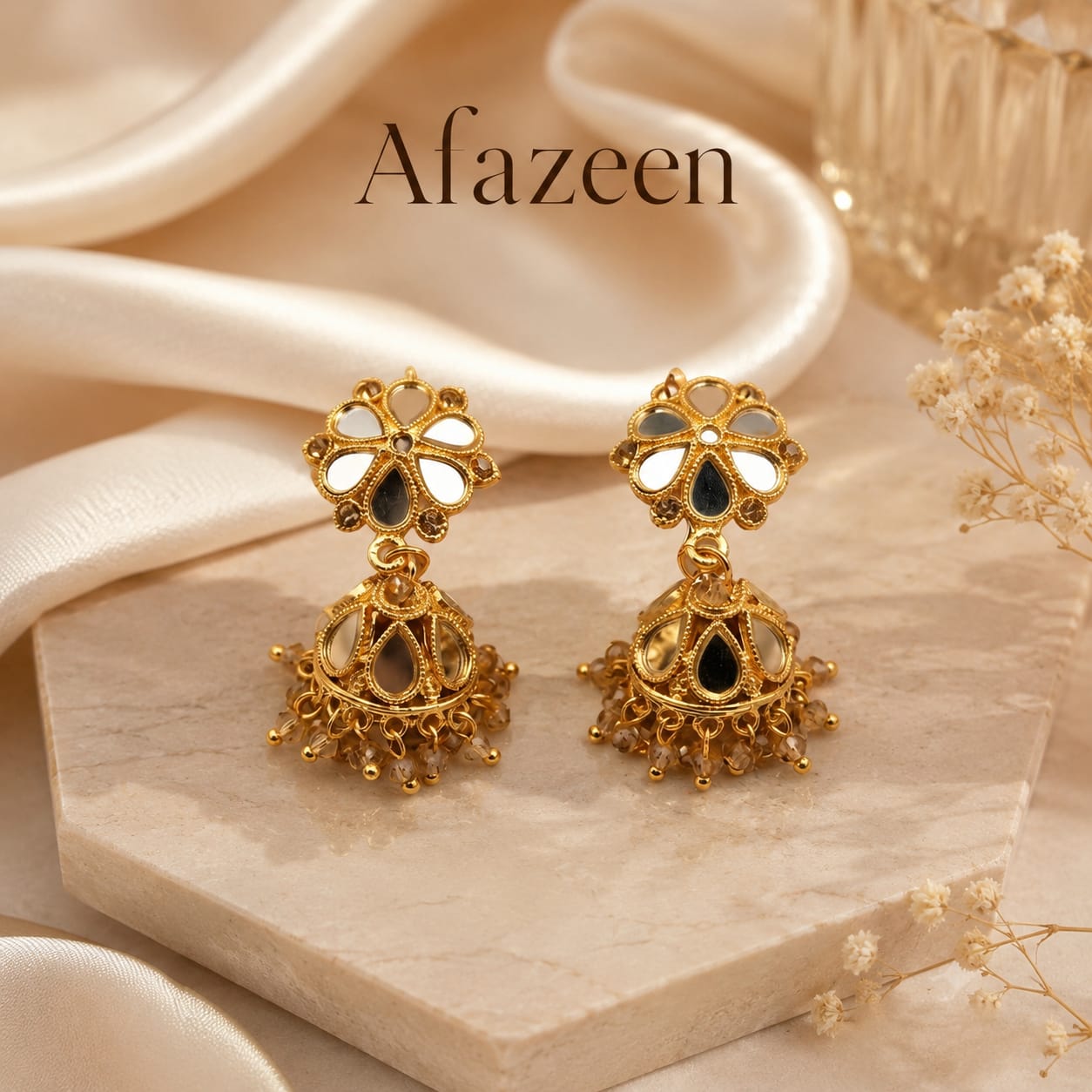 Afazeen Floral Kundan Jhumka