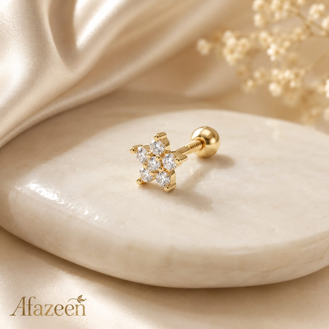Afazeen Luxe Floral Crystal Nose Pin