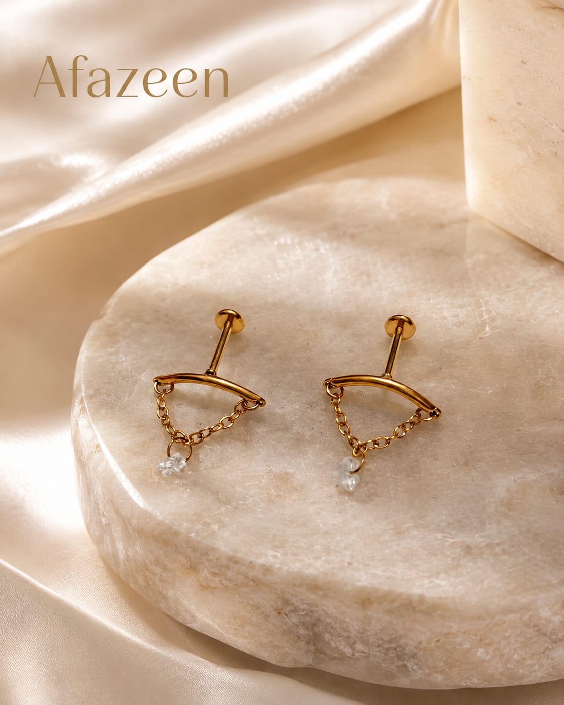Afazeen Luxe Geometric Crystal Chain Drop Earrings