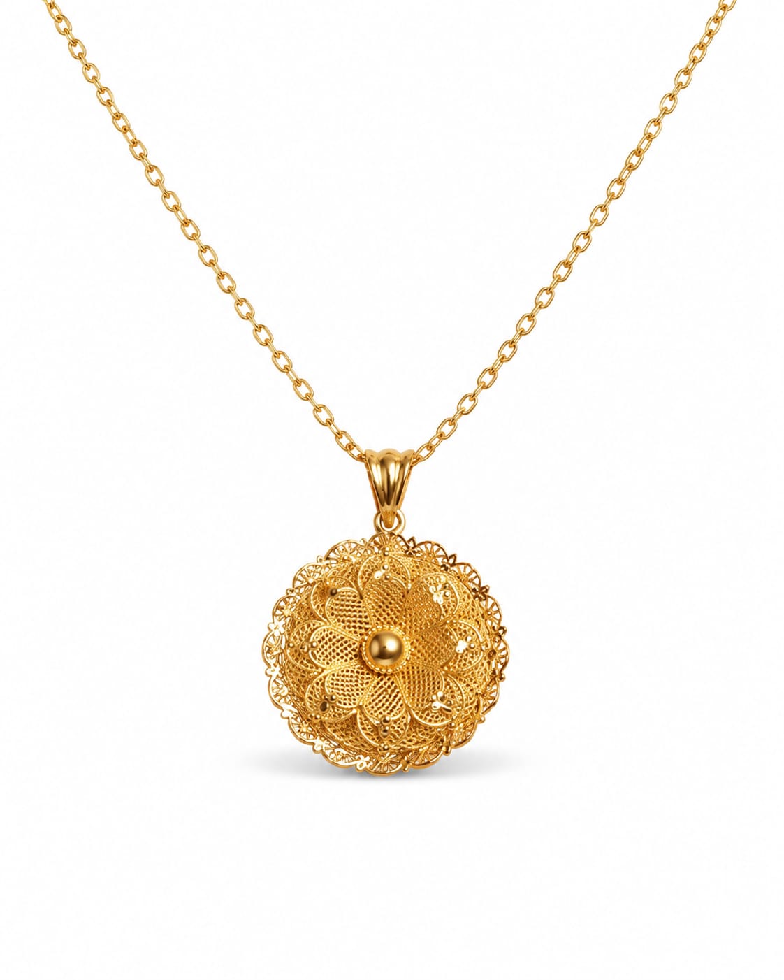 Afazeen Luxe Golden Filigree Floral Pendant Necklace