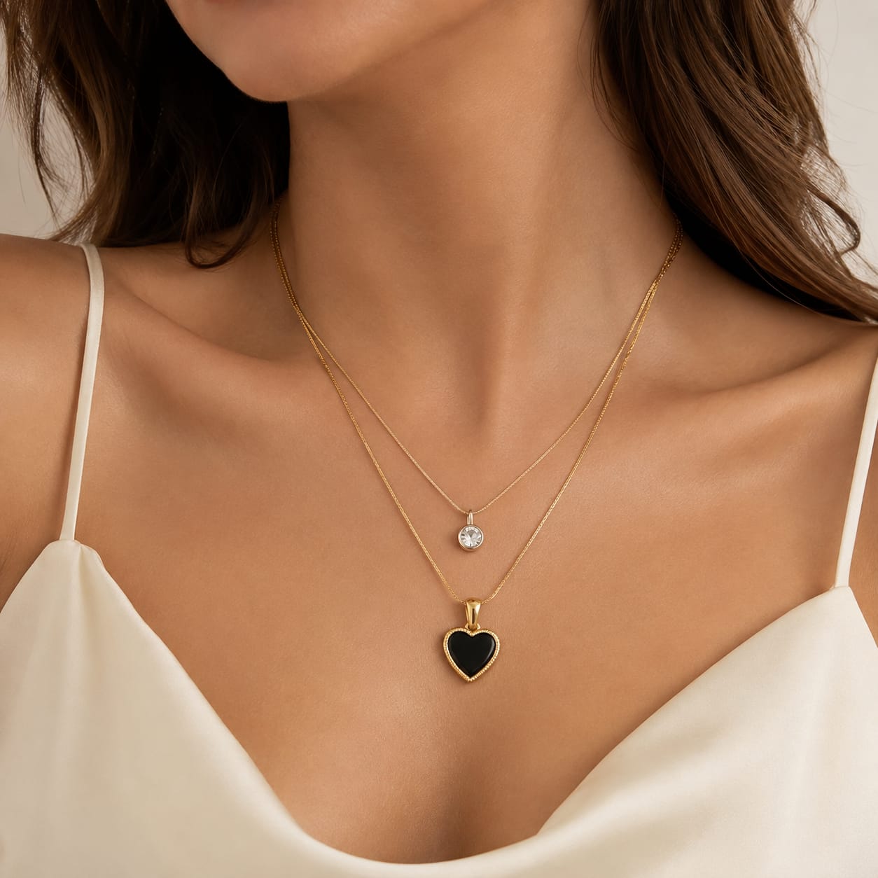 AFAZEEN Luxe Double Layer Heart Necklace