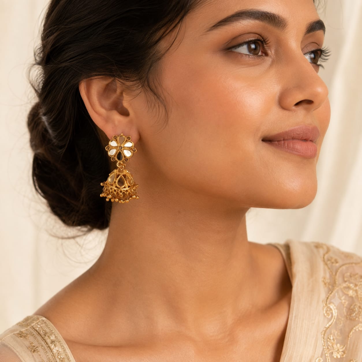 Afazeen Floral Kundan Jhumka