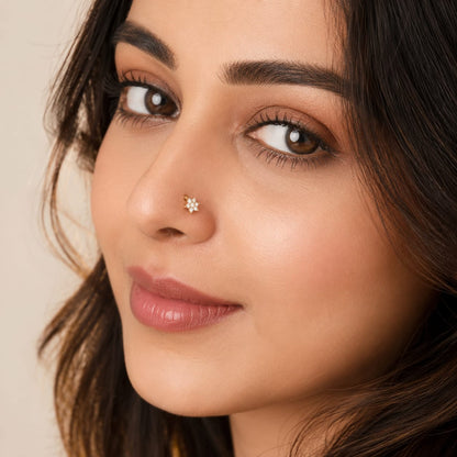Afazeen Luxe Floral Crystal Nose Pin
