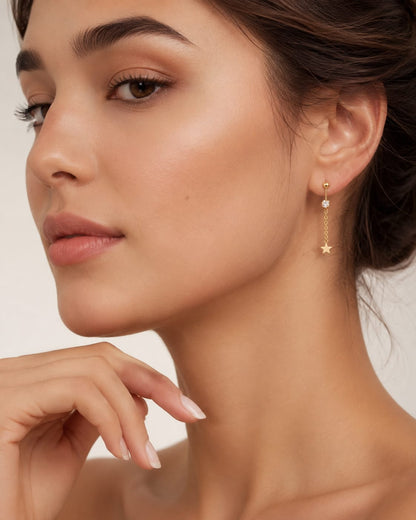 Afazeen Luxe Star Crystal Chain Earrings