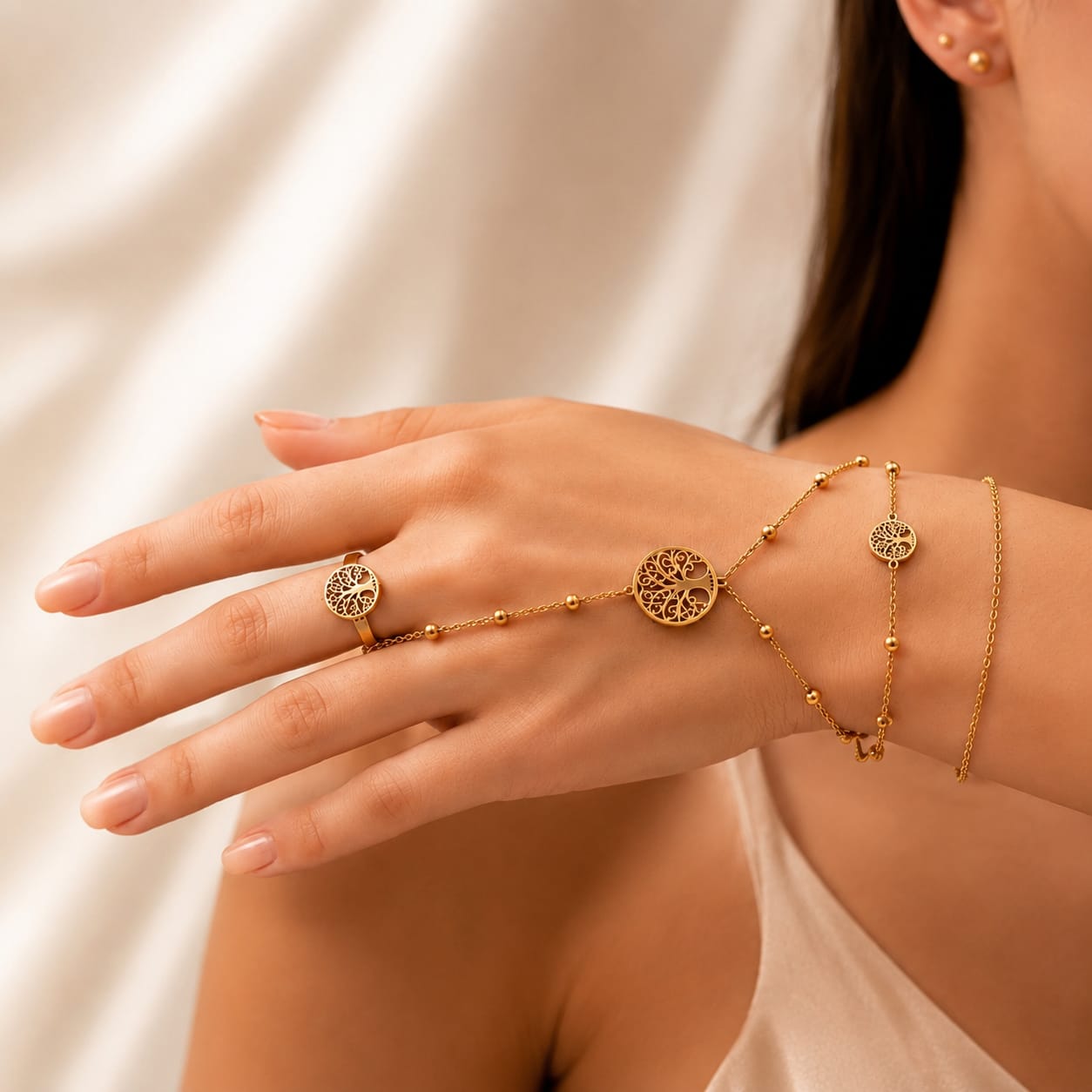 Afazeen Luxe Tree of Life Hand Chain Bracelet