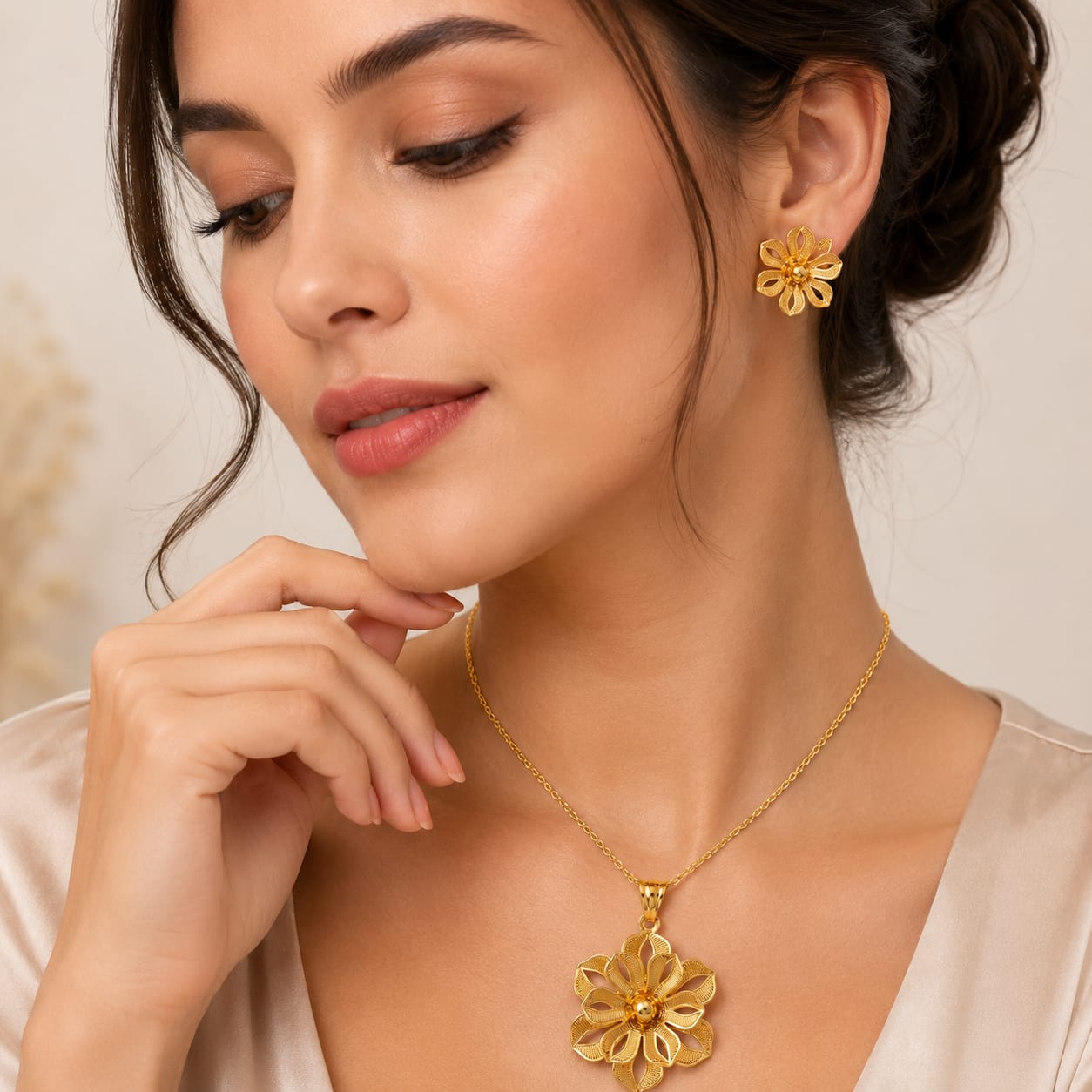 Afazeen Golden Floral Jewelry Set