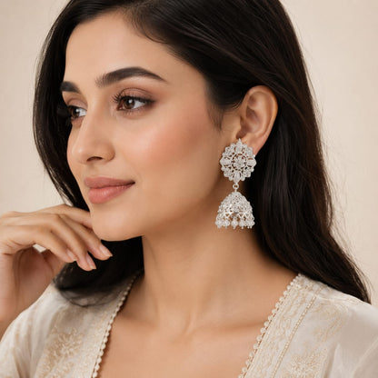 Silver Floral Jhumka Earrings