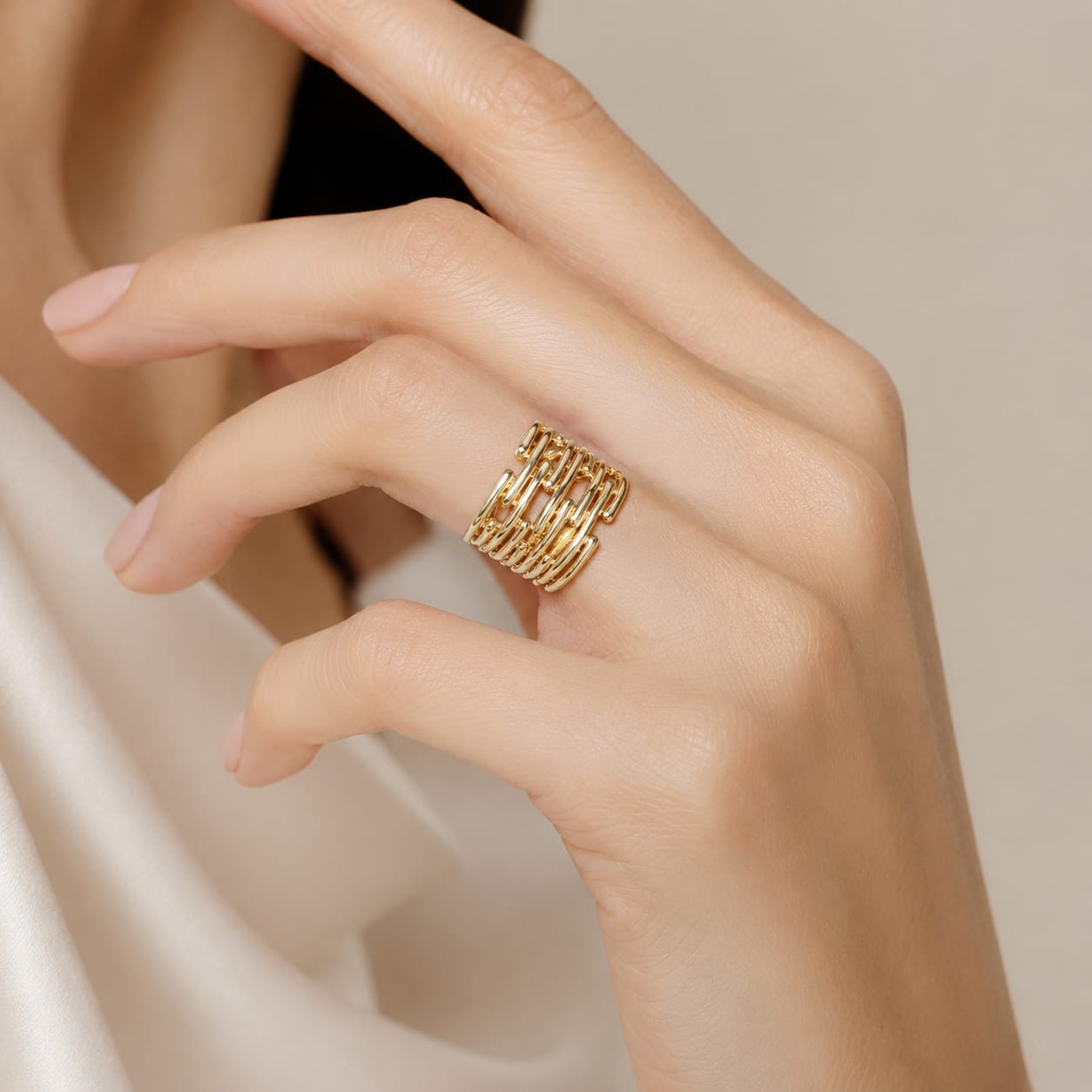 Golden Link Cuff Ring