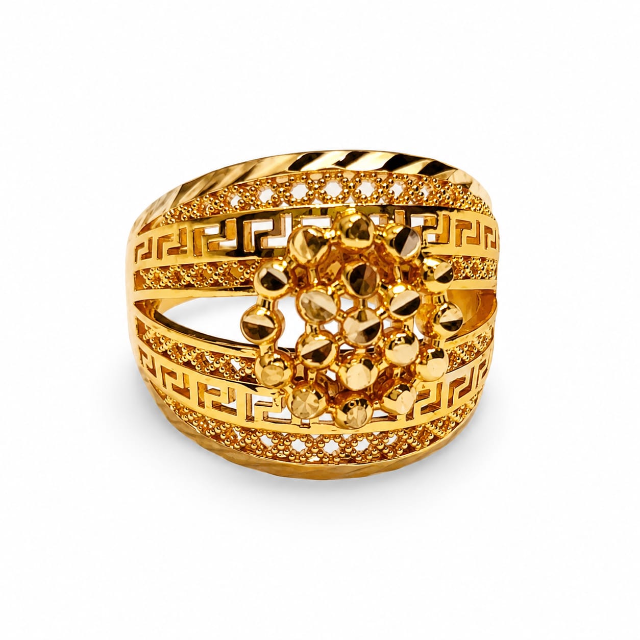 Afazeen Luxe Greek Key Gold Band Ring