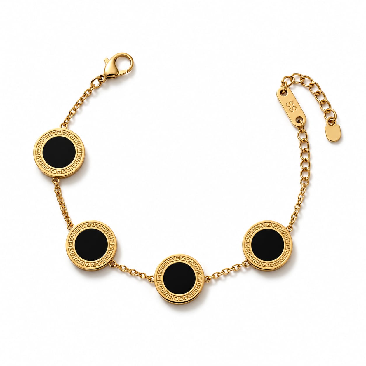 Afazeen Luxe Black Medallion Greek Key Bracelet