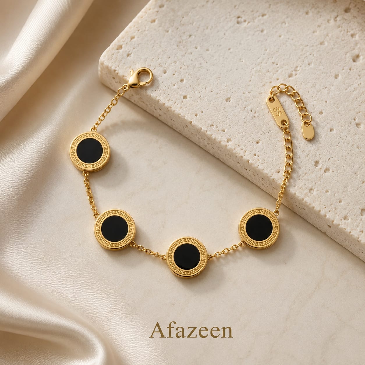 Afazeen Luxe Black Medallion Greek Key Bracelet