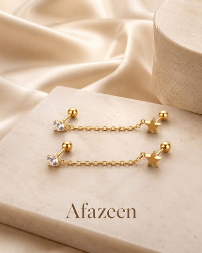 Afazeen Luxe Star Crystal Chain Earrings