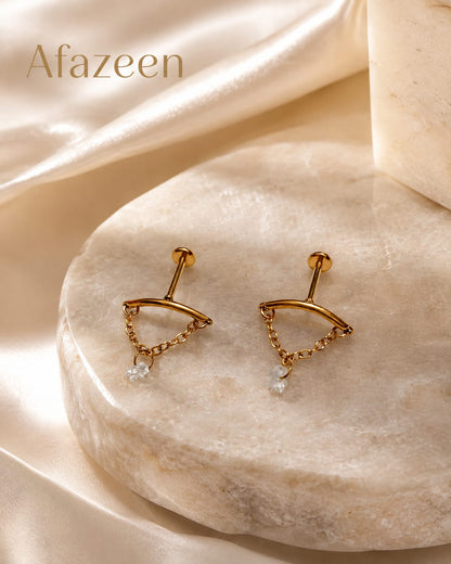 Afazeen Luxe Geometric Crystal Chain Drop Earrings