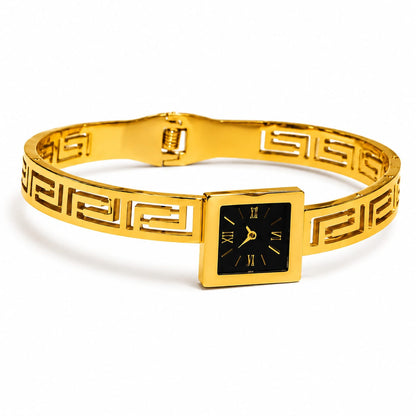 Afazeen Luxe Greek Key Black Dial Bracelet Watch