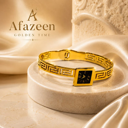 Afazeen Luxe Greek Key Black Dial Bracelet Watch