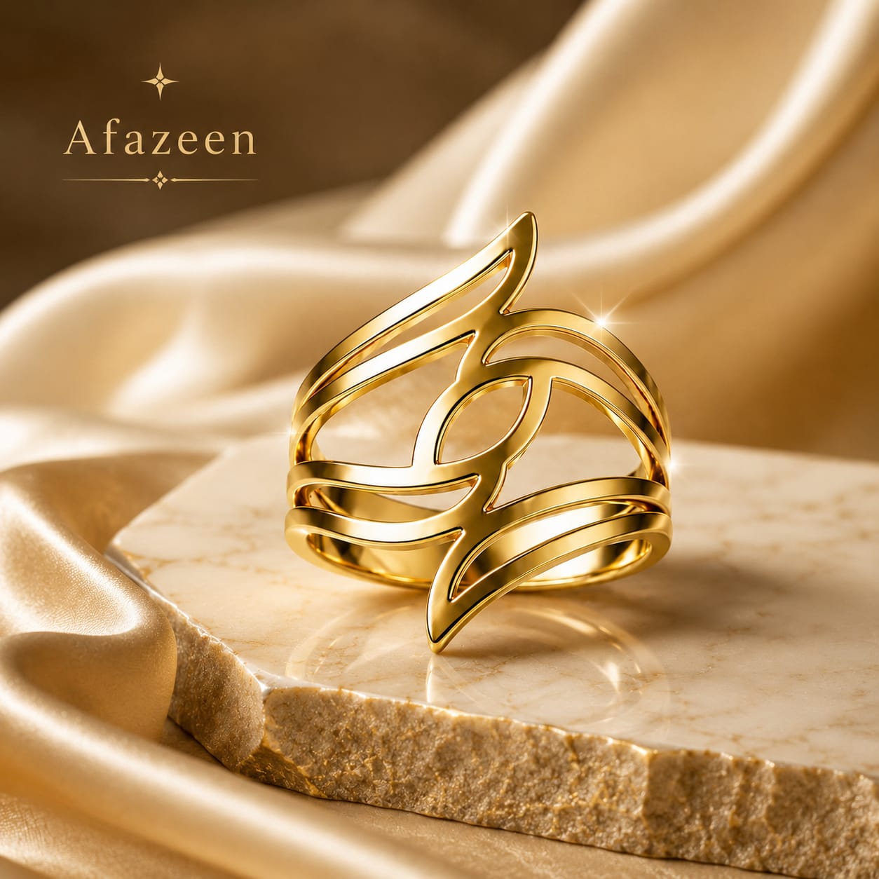 Afazeen Luxe Abstract Wave Statement Ring