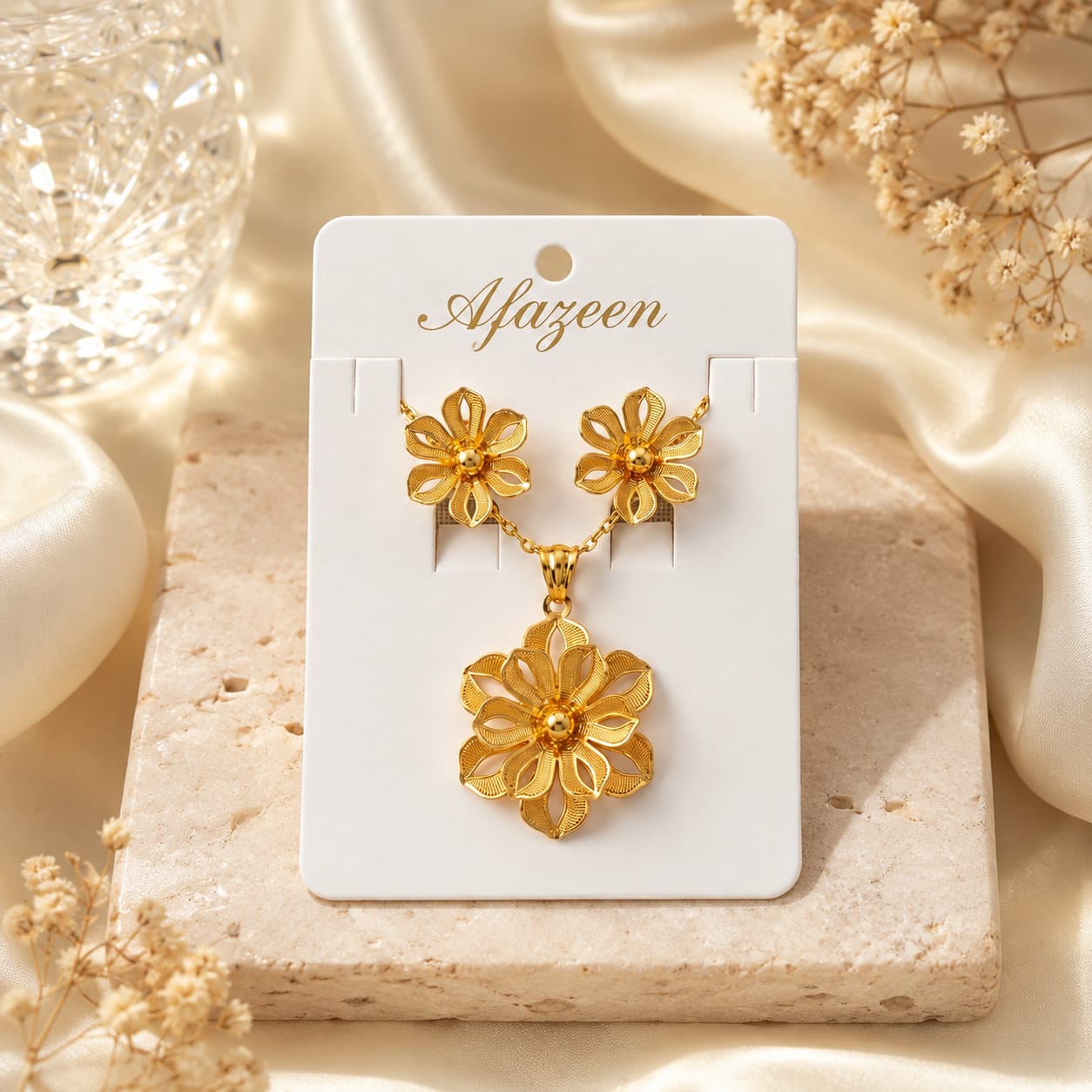 Afazeen Golden Floral Jewelry Set
