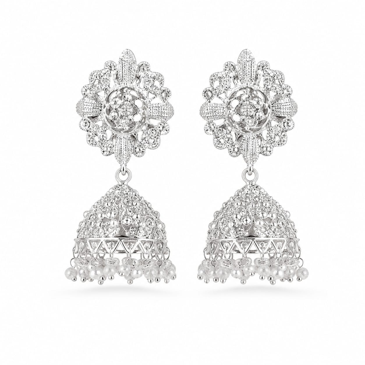Silver Floral Jhumka Earrings