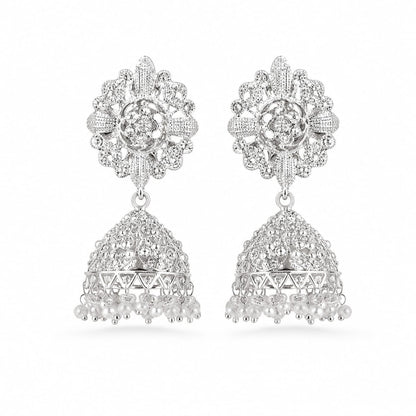 Silver Floral Jhumka Earrings