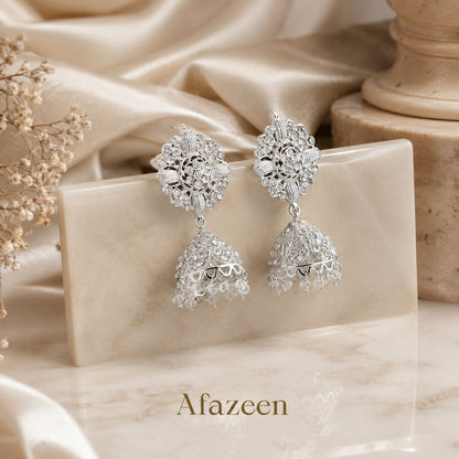 Silver Floral Jhumka Earrings