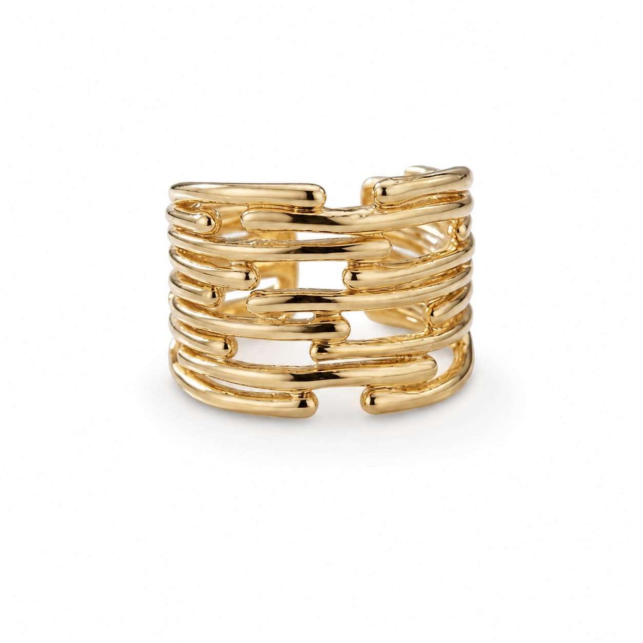 Golden Link Cuff Ring