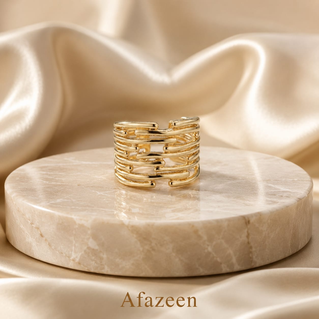 Golden Link Cuff Ring