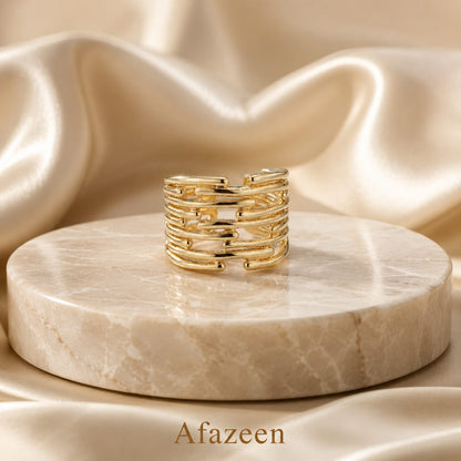 Golden Link Cuff Ring