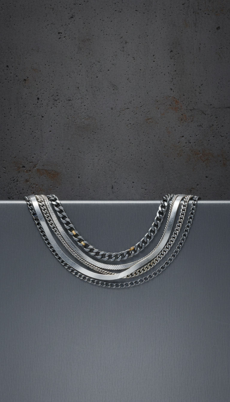 Layered Slate Silver Chain Bracelet Set
